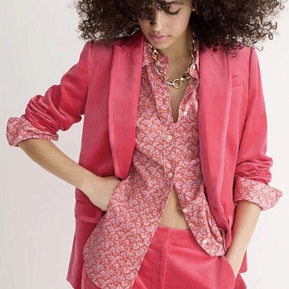 J. Crew x Liberty® Buttondown Size 4 Orange Floral Slim Top Cotton Toutouayette - Picture 2 of 14